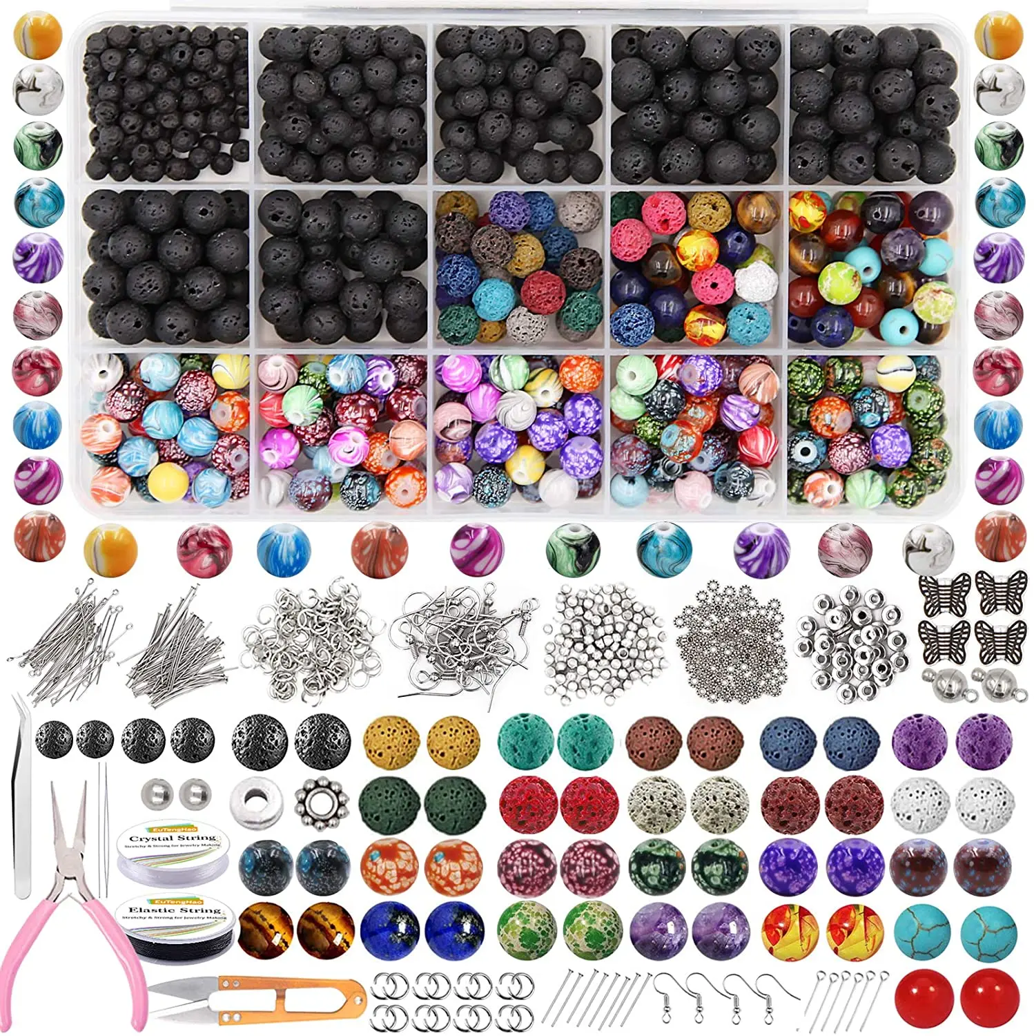 846Pcs Lava Stone Beads Rock Loose Cloisonne Beads Kit Chakra Spacer Beads for Jewelry Making DIY Bracelet Craft Kits
