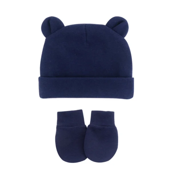 Cute Bear Ear Newborn Baby Beanie Gloves Set Cotton Knitted High Elastic Infant Warm Baby Hat for 0-12 Month