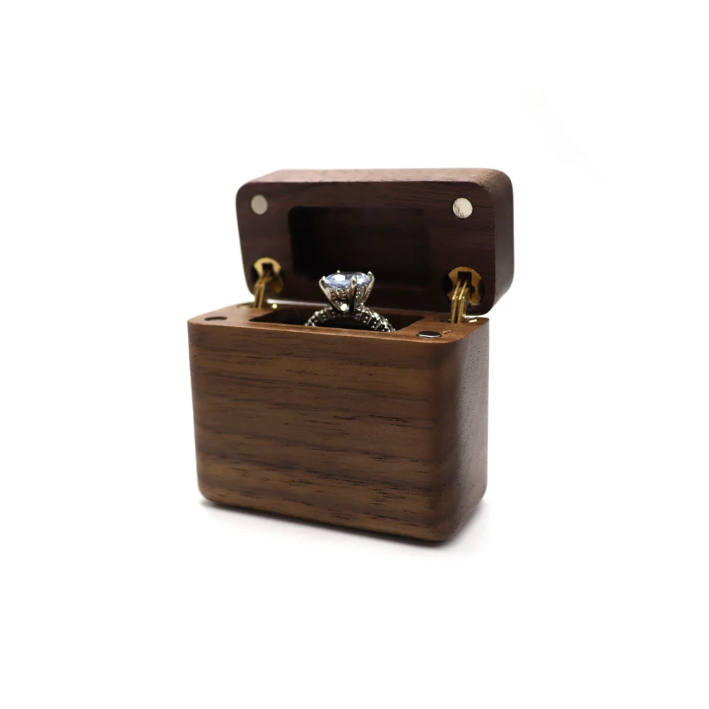 Slim Engagement Wood Ring Box with Sponge Insert Solid Wood Rectangle Flip Jewelry Storage Box Proposal Birthday Gift