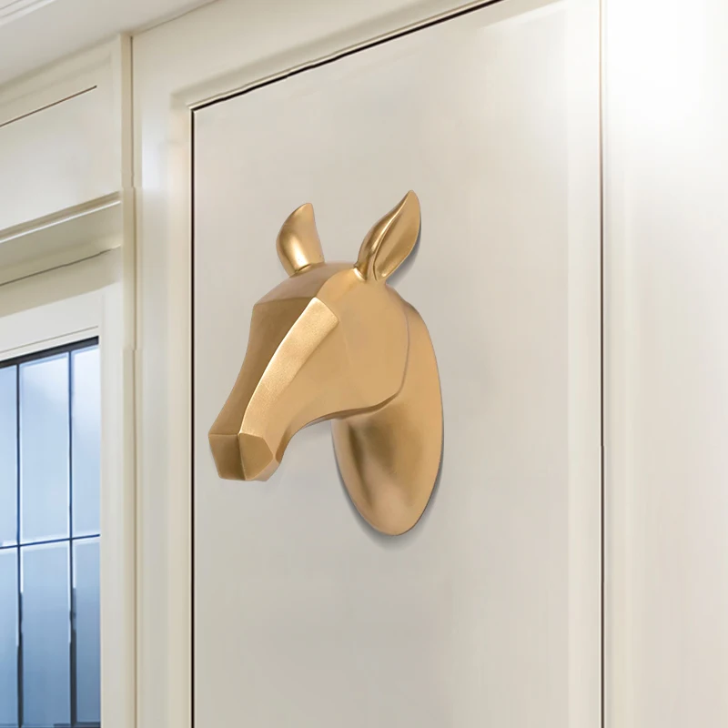 Custom home crafts 3D geometry gold resin horse head sculpture for wall decoration