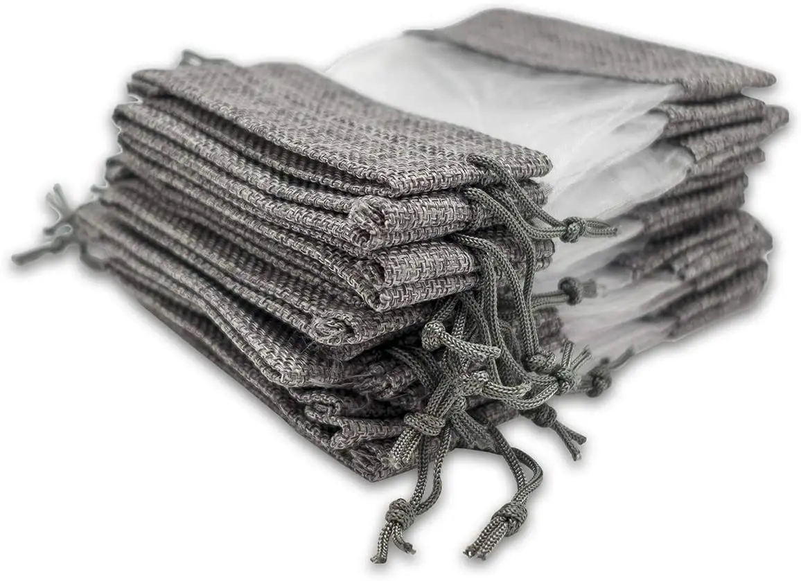 Wholesale reusable natural jute organza bags drawstring tea pouch