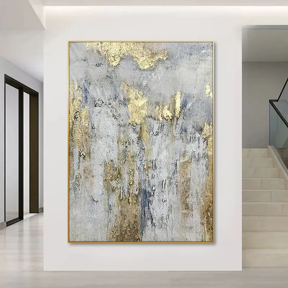 Texture Gold leaf Painting 100% Hand Painted Abstract Seascape Oil Painting on Canvas Wall Art for Living Room