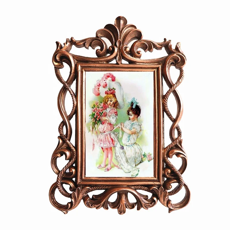 Antique 4x6 Inch Resin Photo Frame Imitation Bronze Vintage Style with Custom Print Table Top Display Wall Hanging Home Decor