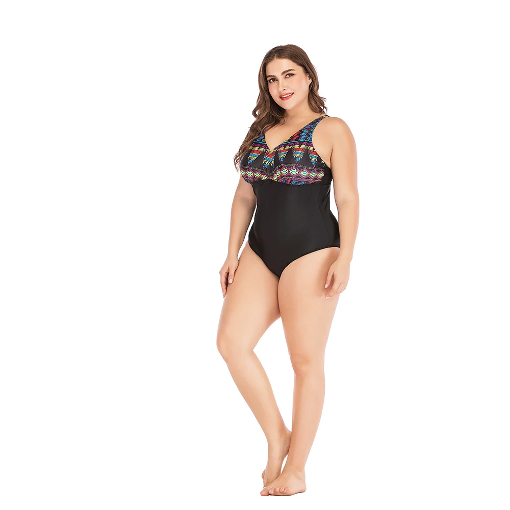 
SESEASUN black print women sexy one piece swimsuit halter neck cross bandage monokini swimwear mature women plus size bikini 5XL 