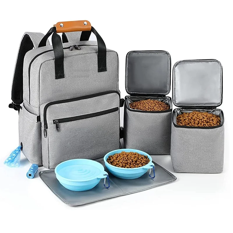 2023 New Dog Travel Backpack with 2 Food Containers 2 Silicone Collapsible Bowls and 1 Mat pet Supplies