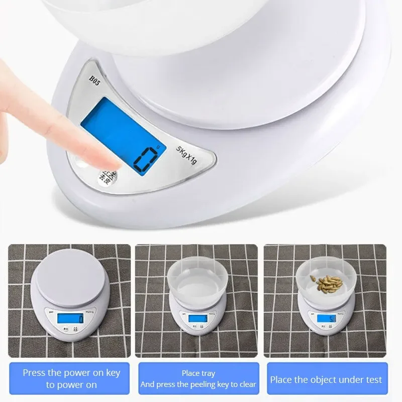 Liquid crystal electronic scale Portable digital scale Food measuring weight Kitchen Cooking baking balance measuring tool 5kg