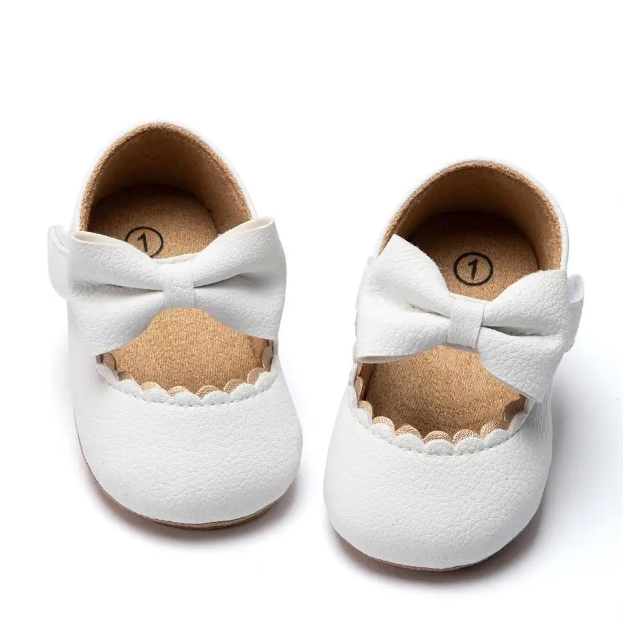 Factory Direct Bowknot Wedding Baby Dress Shoes Mary Jane PU Leather Rubber Soft Sole Baby Girl Shoes