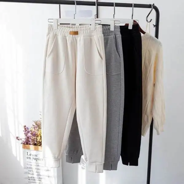 Fall winter new thick plus velvet slimming Joker loose waist toe anti-pilling sports pants