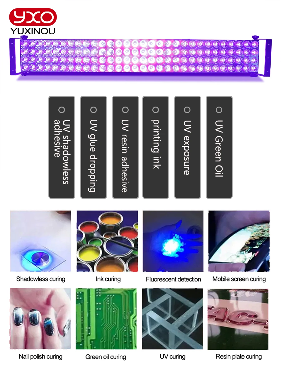 2023 YXO Newest Commercial Fast Curing Speed 3000W Violet Lamp 3535 UV Shadowless Glue UV Ink Curing Lamp  High Power Uv Led