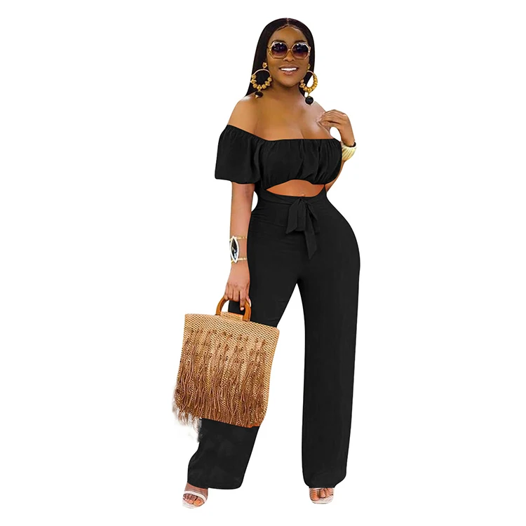 
Solid Color Open Back One-Shoulder One-Piece Casual Wide-Leg Pants Set 