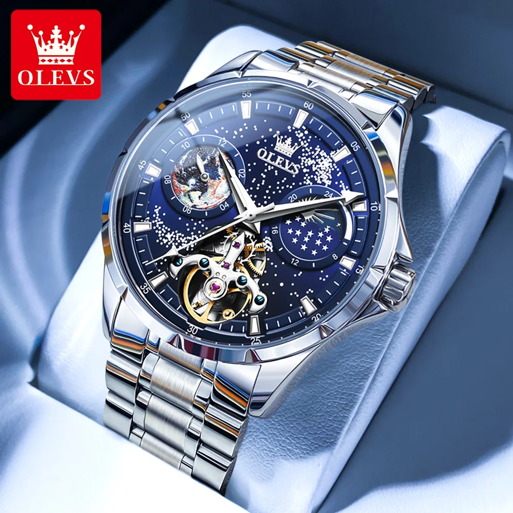 OLEVS 6671 Hot Sell Brand Luxury Sport Rose Gold Mechanical Watches Leather Strap Automatic Watches For Men