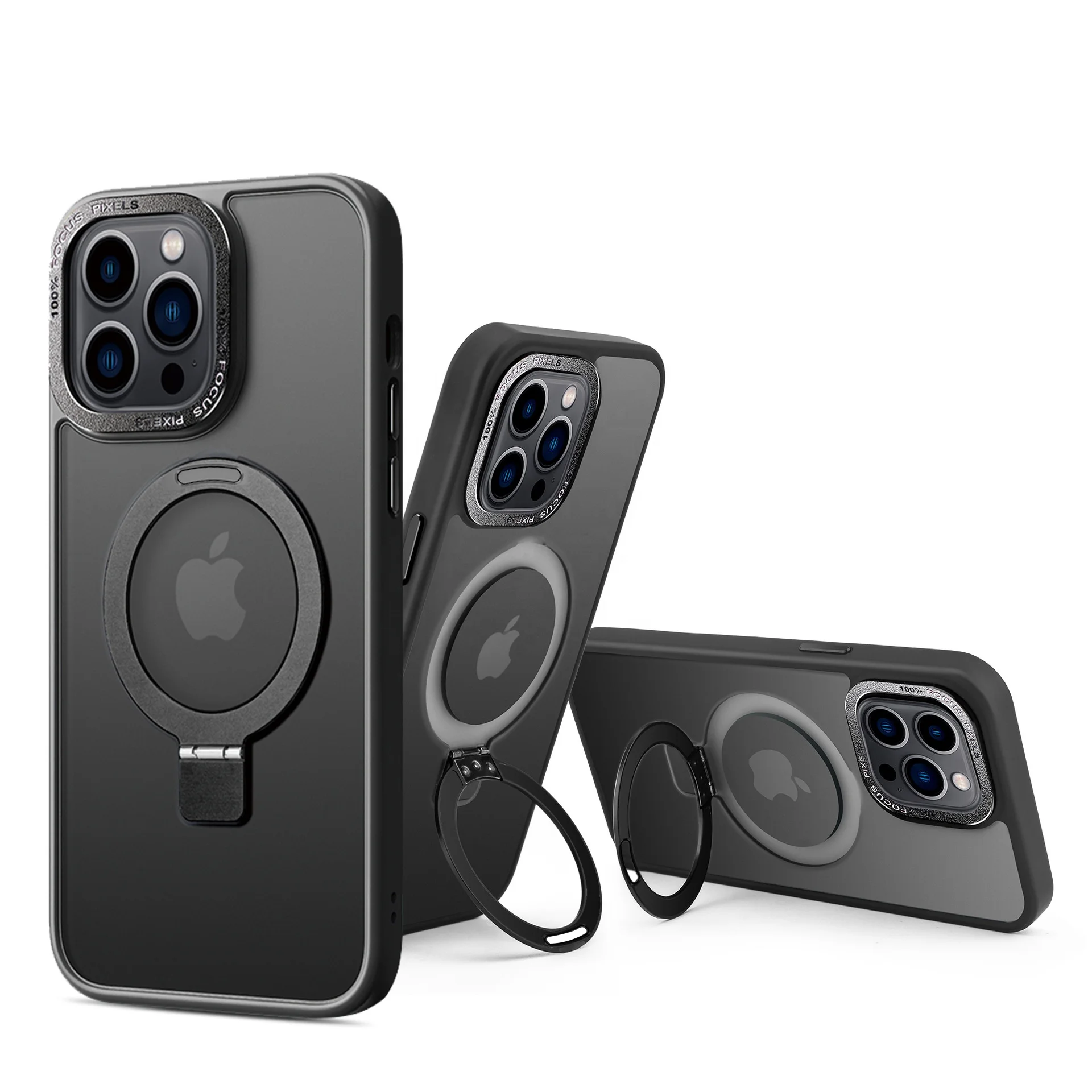 Newest Frosted Matte PC TPU Protective Aluminium Alloy Metal Ring Holder Mag Safe Magnetic Phone Case For iPhone 14 13 Pro Max