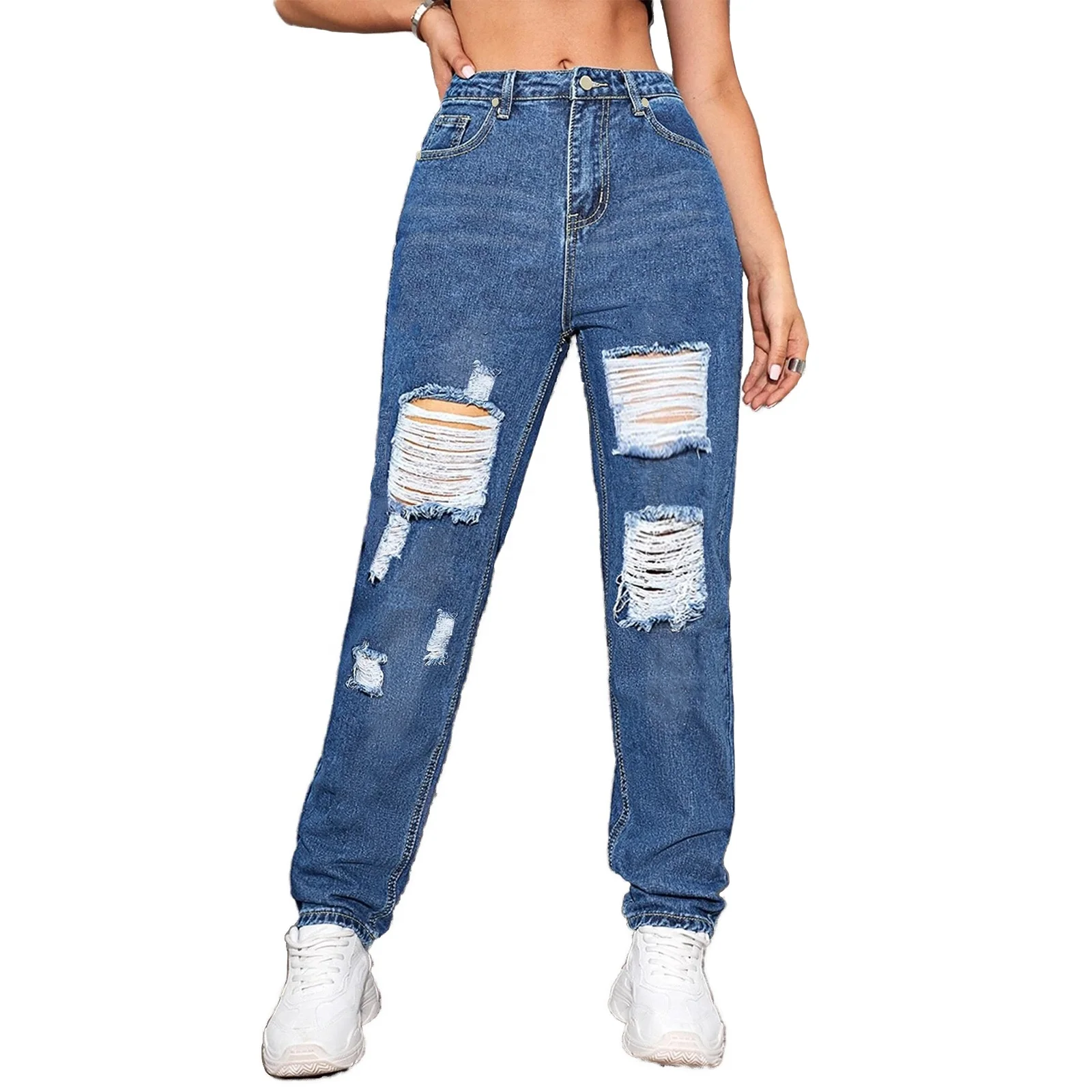 SKYKINGDOM women baggy destroyed jeans high west jeans woman clothes straight ripped ladies jeans pants