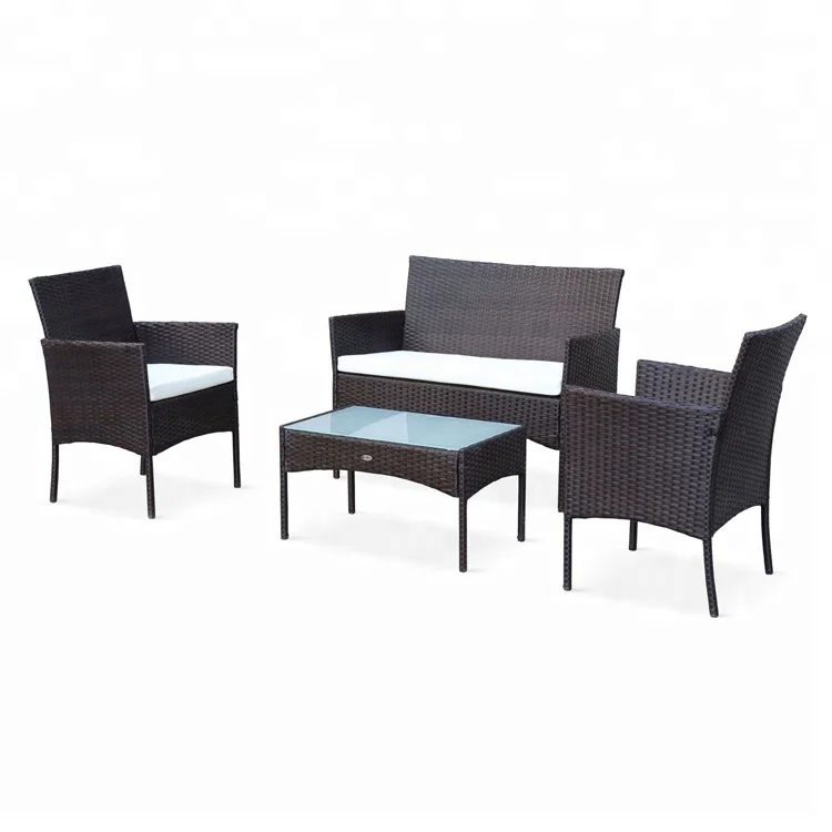 Black Nordic Garden Furniture Rattan Sofa Set Livingroom 4 Piece Patio Set Rattan Outdoor Furniture