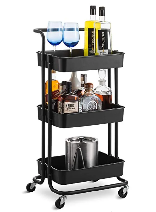 YHN-8473-3 2020 new arrivals strong three-layer metal  storage car holds rack with wheels