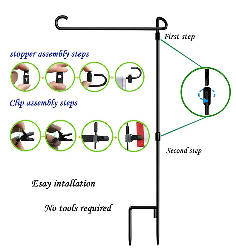 High quality waterproof black metal outdoor yard lawn garden flagpole