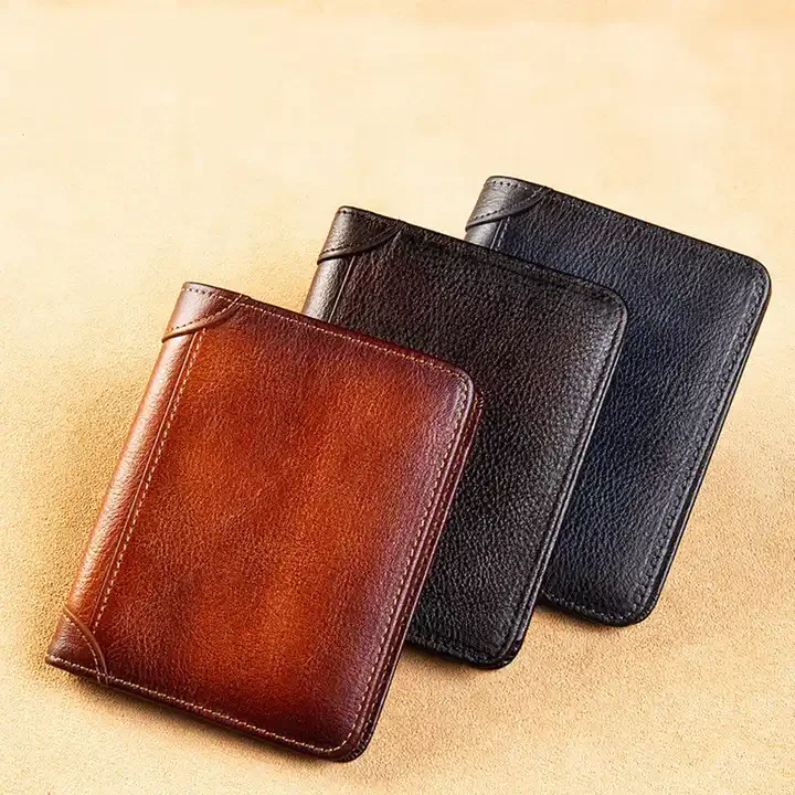 RFID Mens Genuine Leather Minimalist Trifold Bifold Slim Wallet Vintage Gents Wallet for Men Wallets for Women Fashionable Short