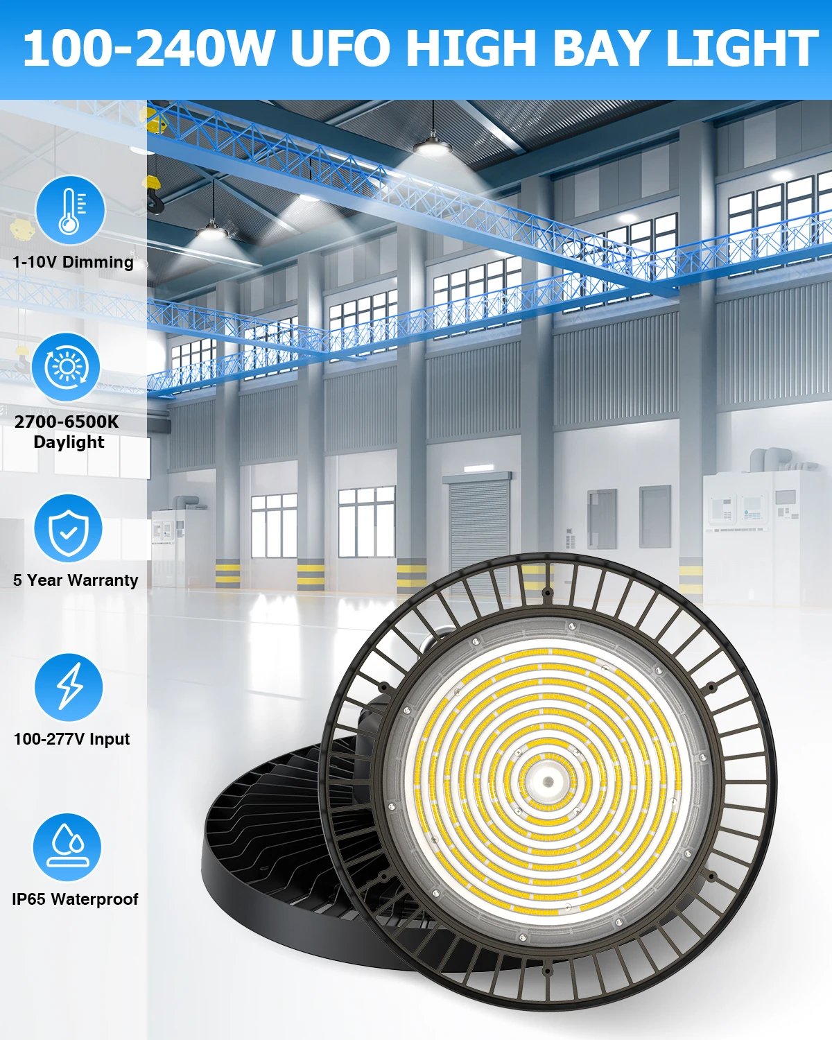 High Quality Commercial IP65 Waterproof High Bay Light 100W 150W 200W 240W Led Wearhouse Lights