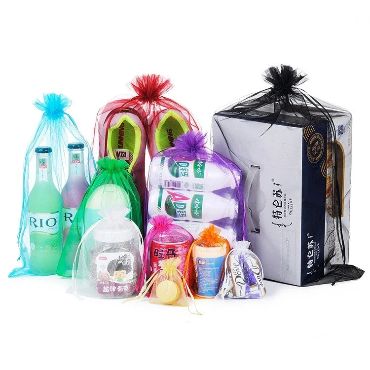 Colored Small Drawstring Organza Gift Bags Custom Logo Candy Jewelry Cosmetic Organza Pouch For Packing