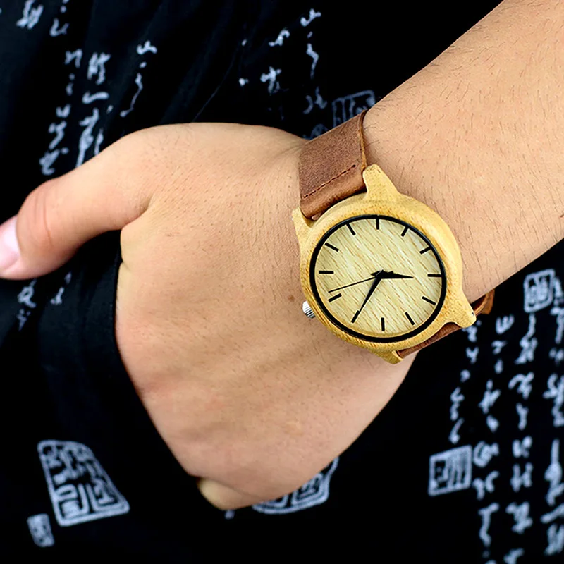SIHAIXIN Timepieces Wooden Watch Men Made in China erkek saat Luxury Bamboo Wood Man Watches Leather Quartz Male Clock For Gift