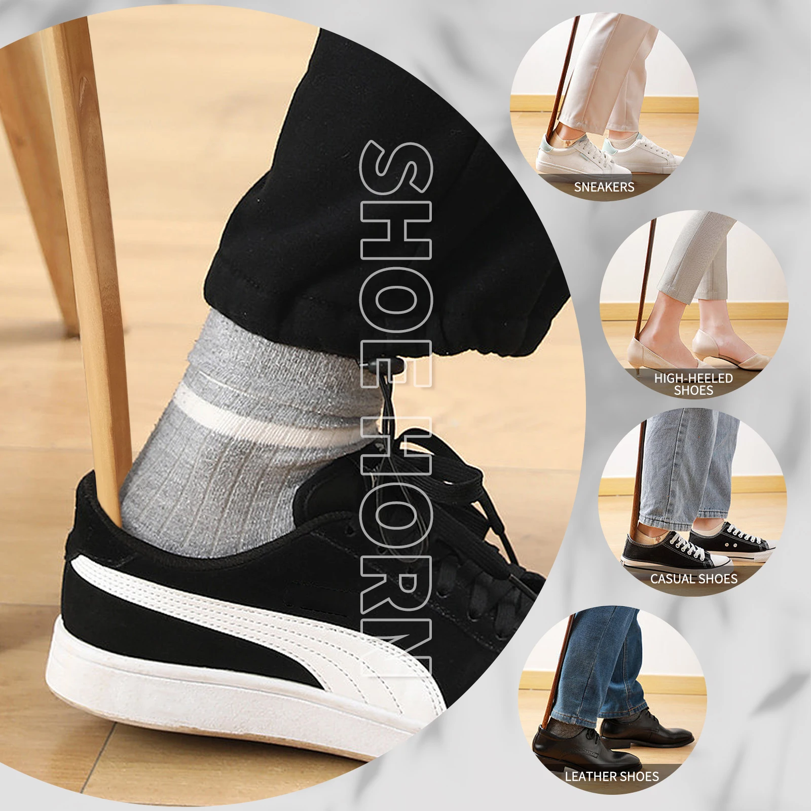 Wooden Shoe Horn Long Handle for Seniors 15.7 Inches Great Handhold with Loop for Hanging Shoe Horn for Women Men Kids Pregnancy