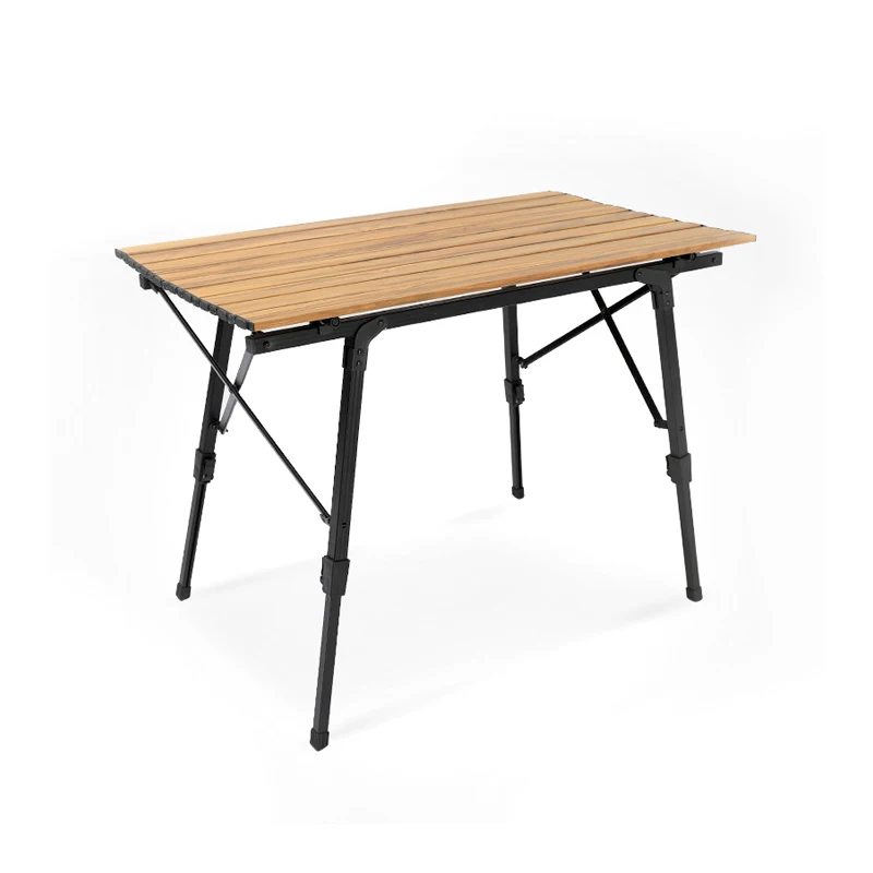 Factory Price Wood Foldable Table Camping Portable Adjustable Picnic Outdoor Durable Roll Top Up Folding Table With Light