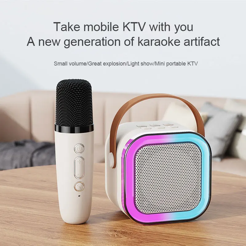 Portable Home Led Mobile Karoke Small Mini Mic Set Rechargeable Wireless Mini Speaker with Microphone BT Karaoke