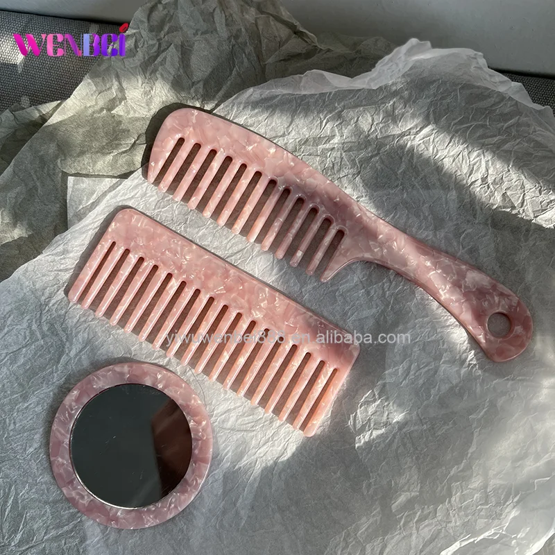 High-end Korean Pink Series Acetic Carry Makeup Mirror Bangs Hair Comb Set for Women