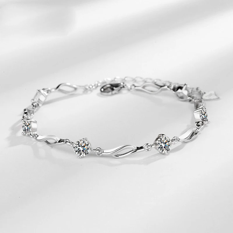 Korea Fine Jewelry S925 Sterling Silver Female Simple Silver Hypoallergenic Zircon Adjustment Bracelet Design Jewelry