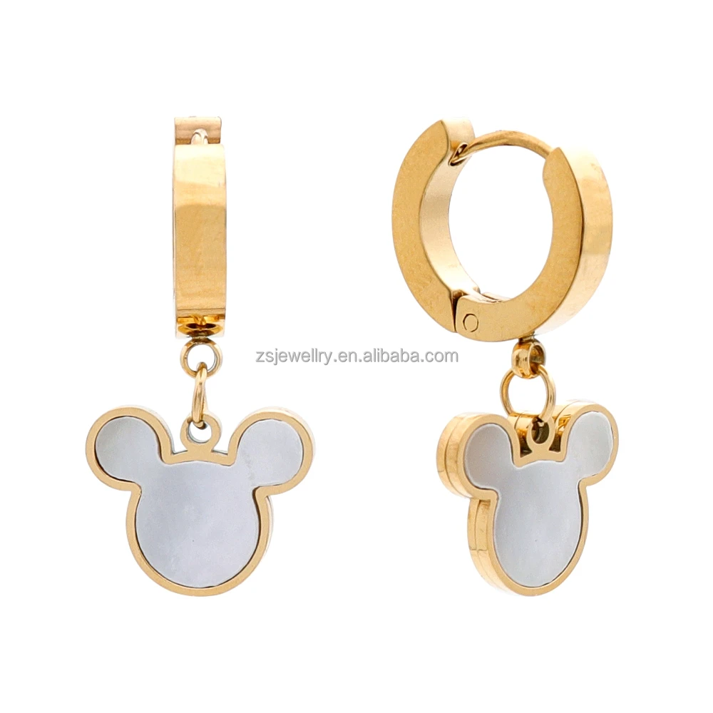 Cartoon Avatar Ladies Cute Design Earrings Jewelry Gold Plated Huggie Chain Stone Shell Women Stud Earrings