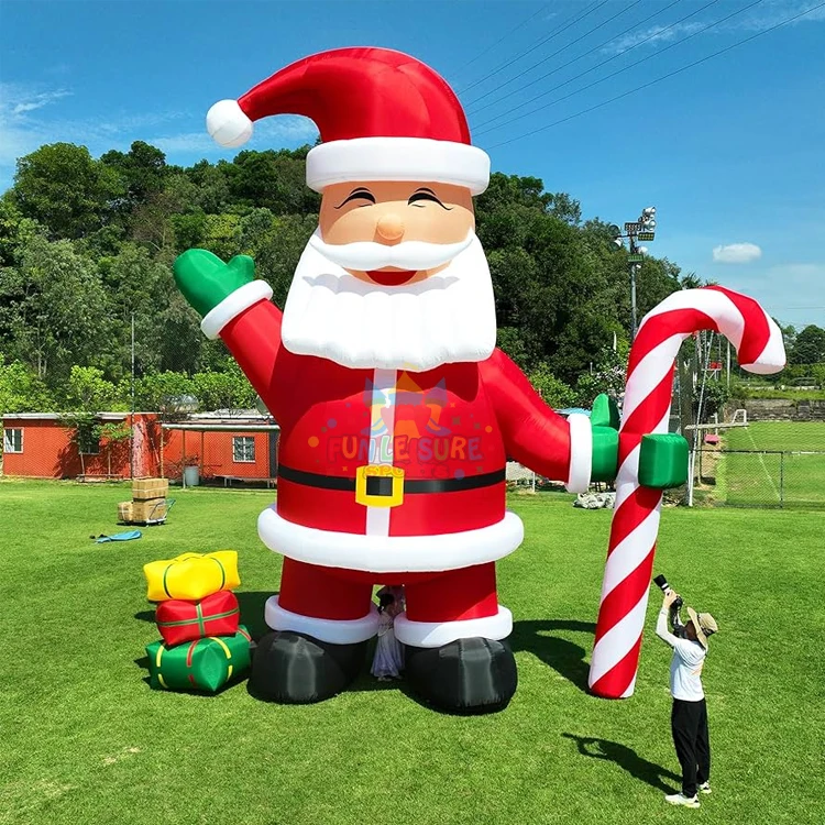 Outdoor xmas deco items giant 26ft Christmas inflatable santa claus with cindy cane and gift boxes