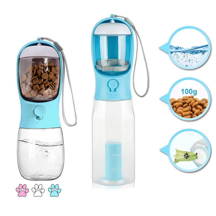 3 in 1 Portable Travel Dog Bowl Dog Water Bottle with Food Container Replaceable Poop Bags Water Filters