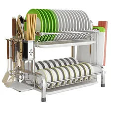 Dish Drying Rack 2 Tiers Dish Rack and Drainboard Set for Kitchen Counter Kitchen Shelf Storage Storage Holders & Racks Standing