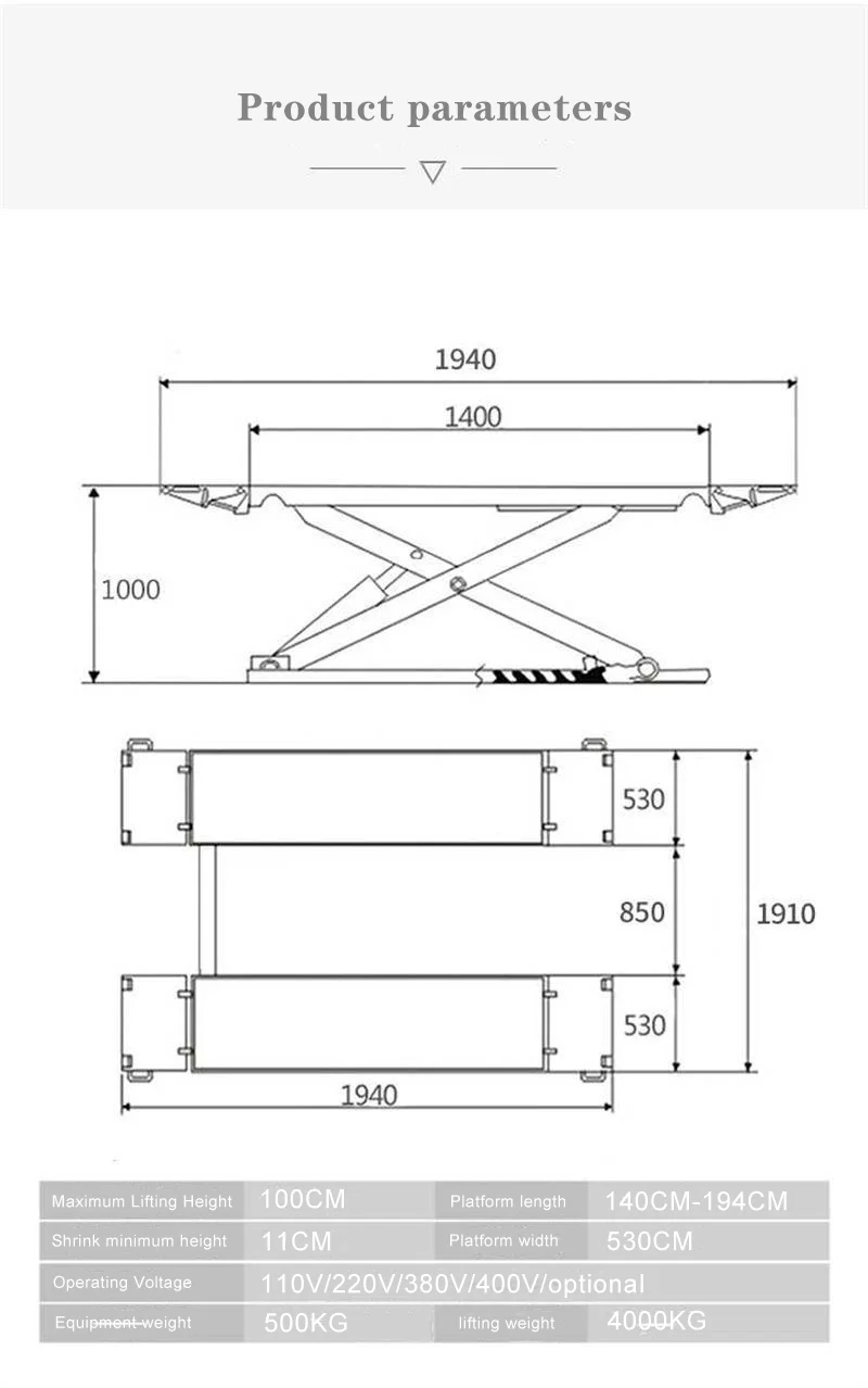 Factory Made Scissor Car Lift Electric Hydraulic Lift 4000kg Movable Car Maintenance Lift Platform
