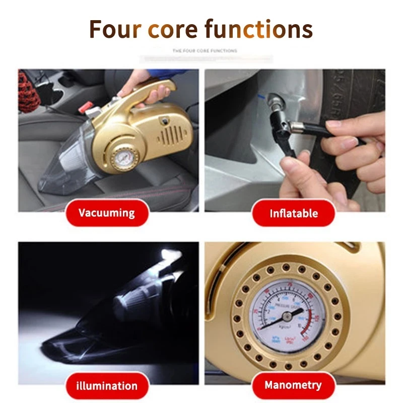 Handheld Car Vacuum Cleaner,Inflator,Tire Pressure Gauge,Etc. 4 In 1