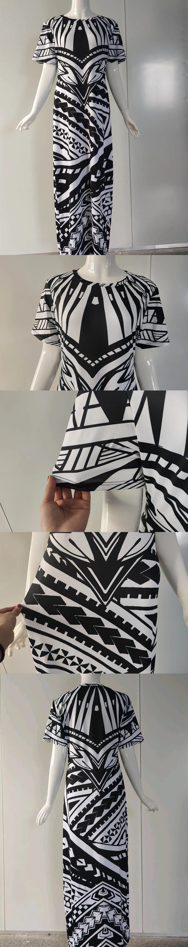 Tropical Palm Print Long Bandage Dress Straight Fit Casual Women Short Sleeve Tight Summer Dresses Polynesian Couple Clothes Set