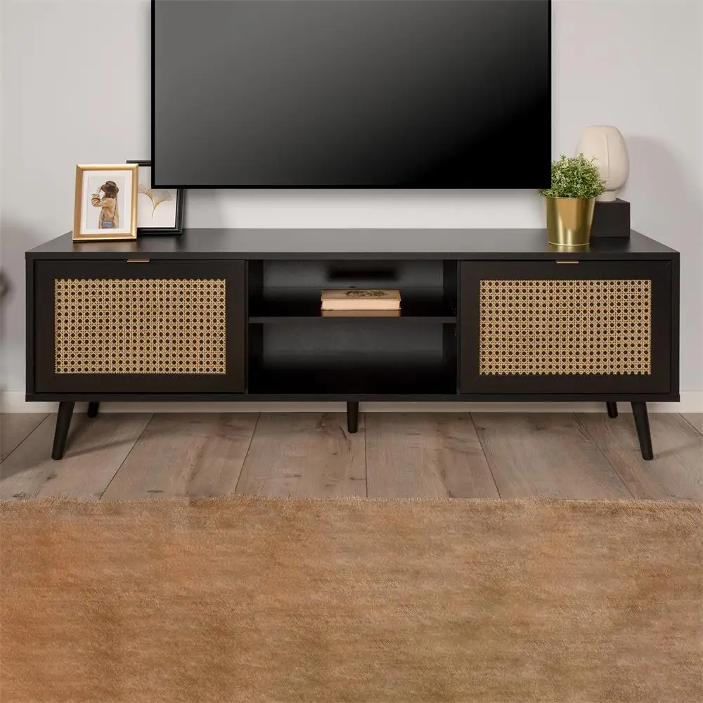 3 door wood and rattan buffet sideboard