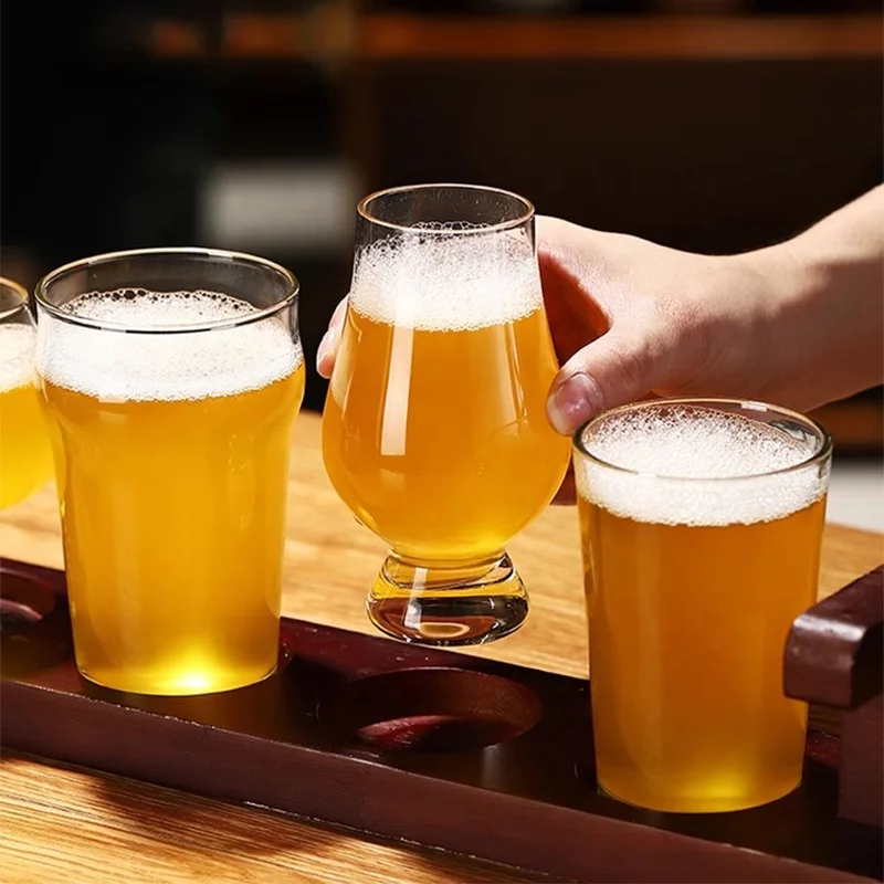 Custom Beer Glass Set Wooden Beer Holder 4 Pack  6 Pack Carrier Flight Board Tulip Craft Beer Glasses With Stand Tray