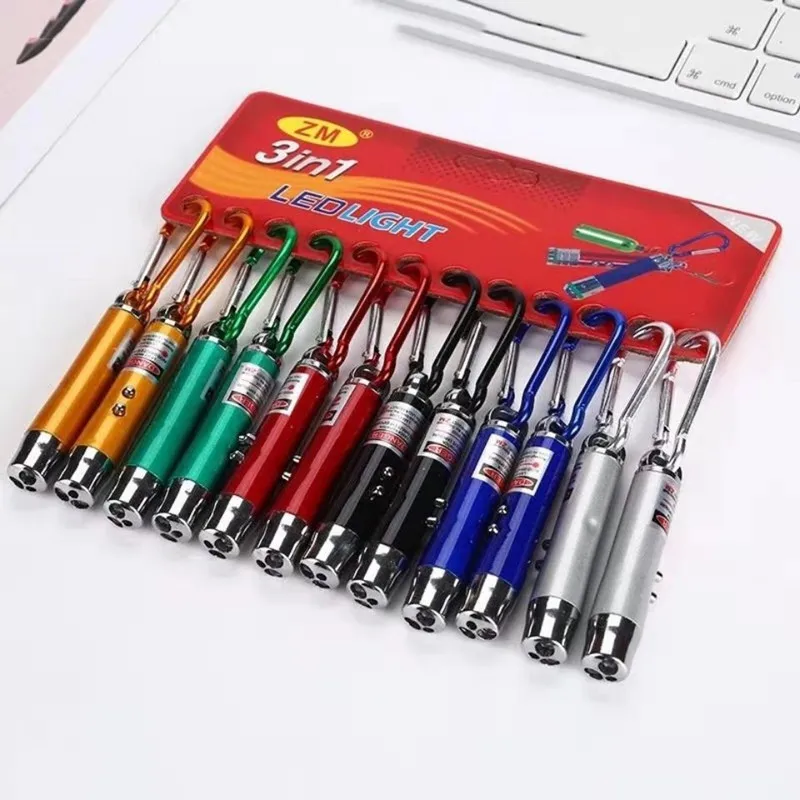LED  Portable Mini Flashlight 3 in 1 Multifunction LED Pocket Size UV Torch 6 Colors Optional Display Package With Key Chain