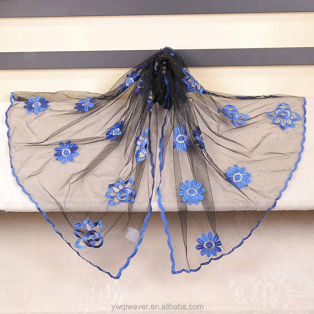 Islamic African scarf for women mslim  hijab for women Net surface embroidery