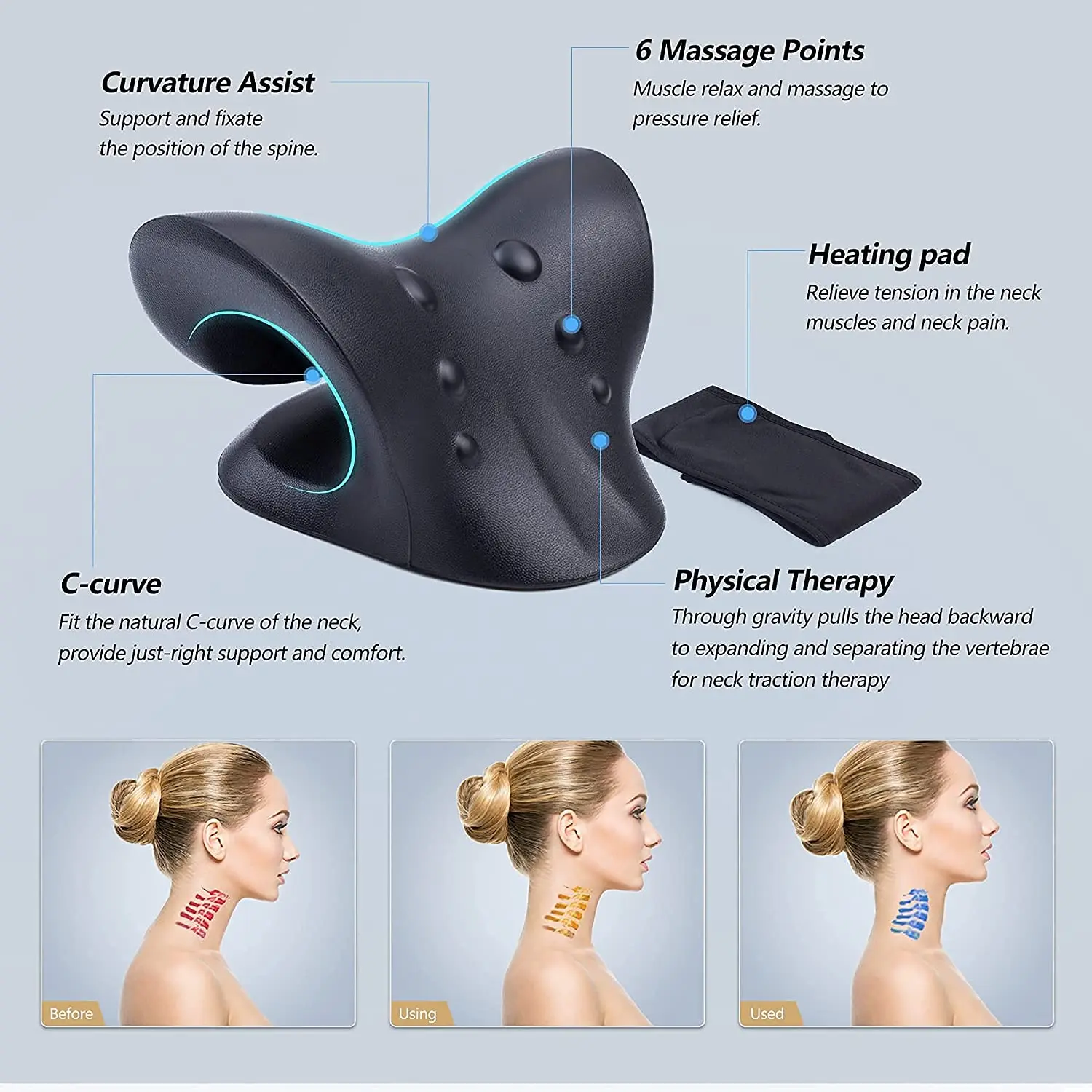 New Products 2023 Neck Cloud Stretcher for Neck Pain Relief Heated Cervical Traction Device Pillow with Graphene Heating Pad