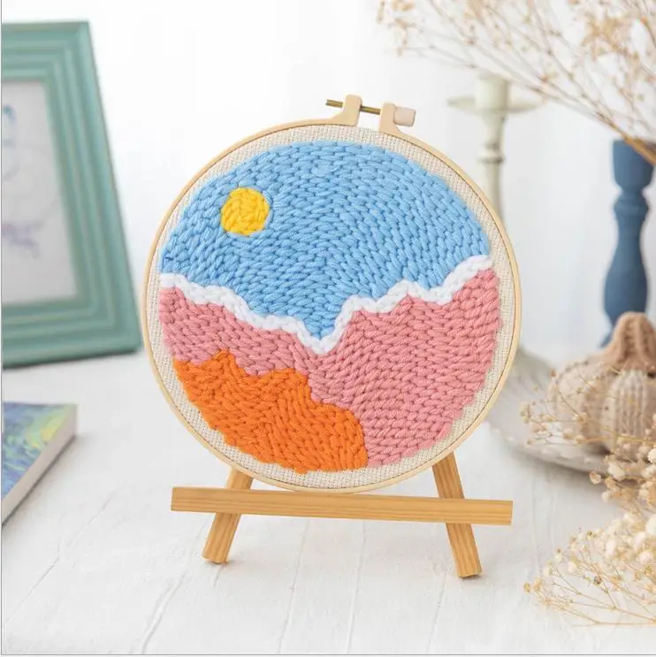 Handmade Craft DIY Complete Kit Easy Boho Punch Needle Embroidery Kit For Beginners With Hoop