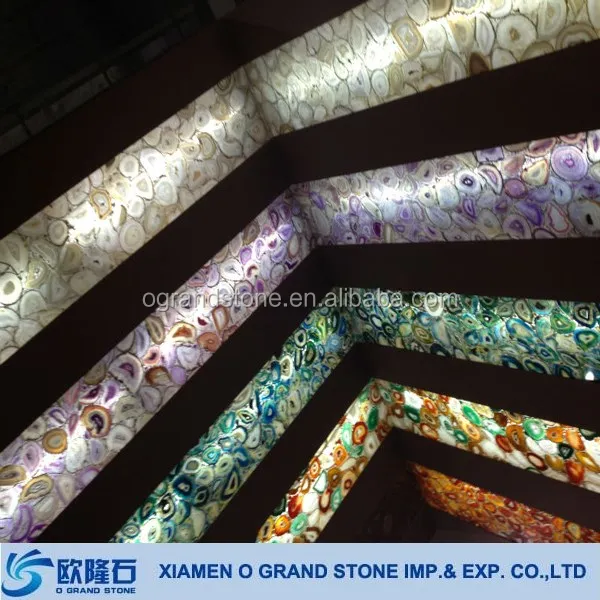 Decorative unique blue agate stone table tops blue semi precious transparent table top