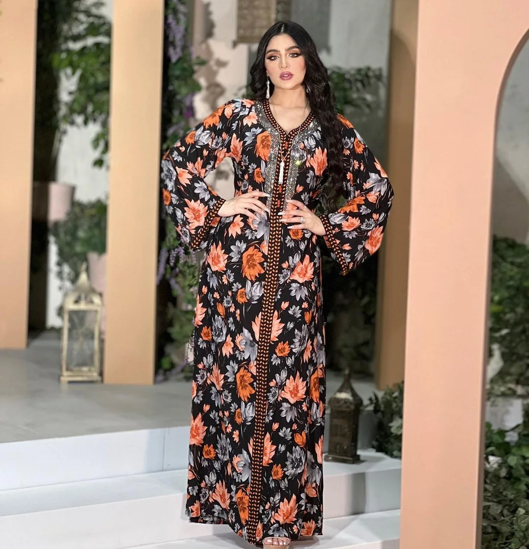 Y AB207 Costume Arabic Dubai robe printed rhinestones vintage ethnic style female
