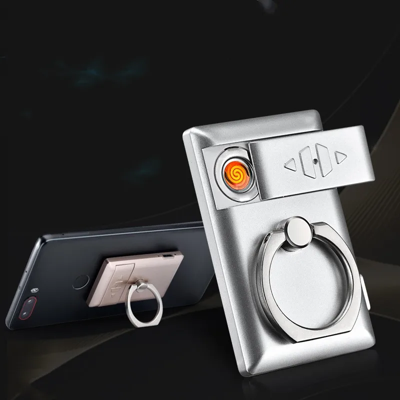 Custom Logo Rechargeable USB Electrical Cigar Lighter With Phone Ring Holder For Mobile Phone