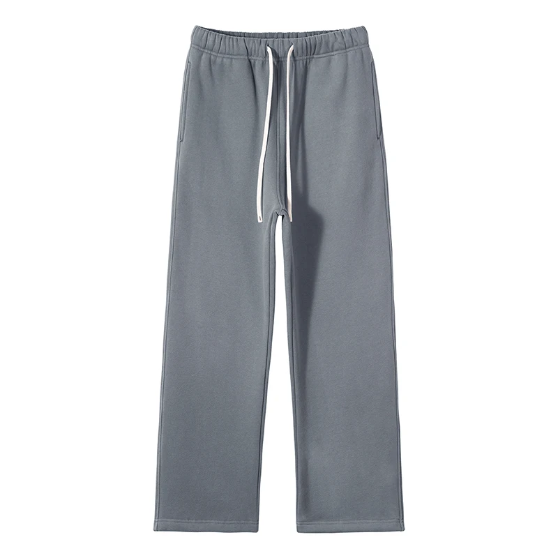 Wholesale Track Pants Warm Cotton Fleeced 350GSM Heavyweight Grey Sweatpants Daily Street Wear Straight Jogger Pants