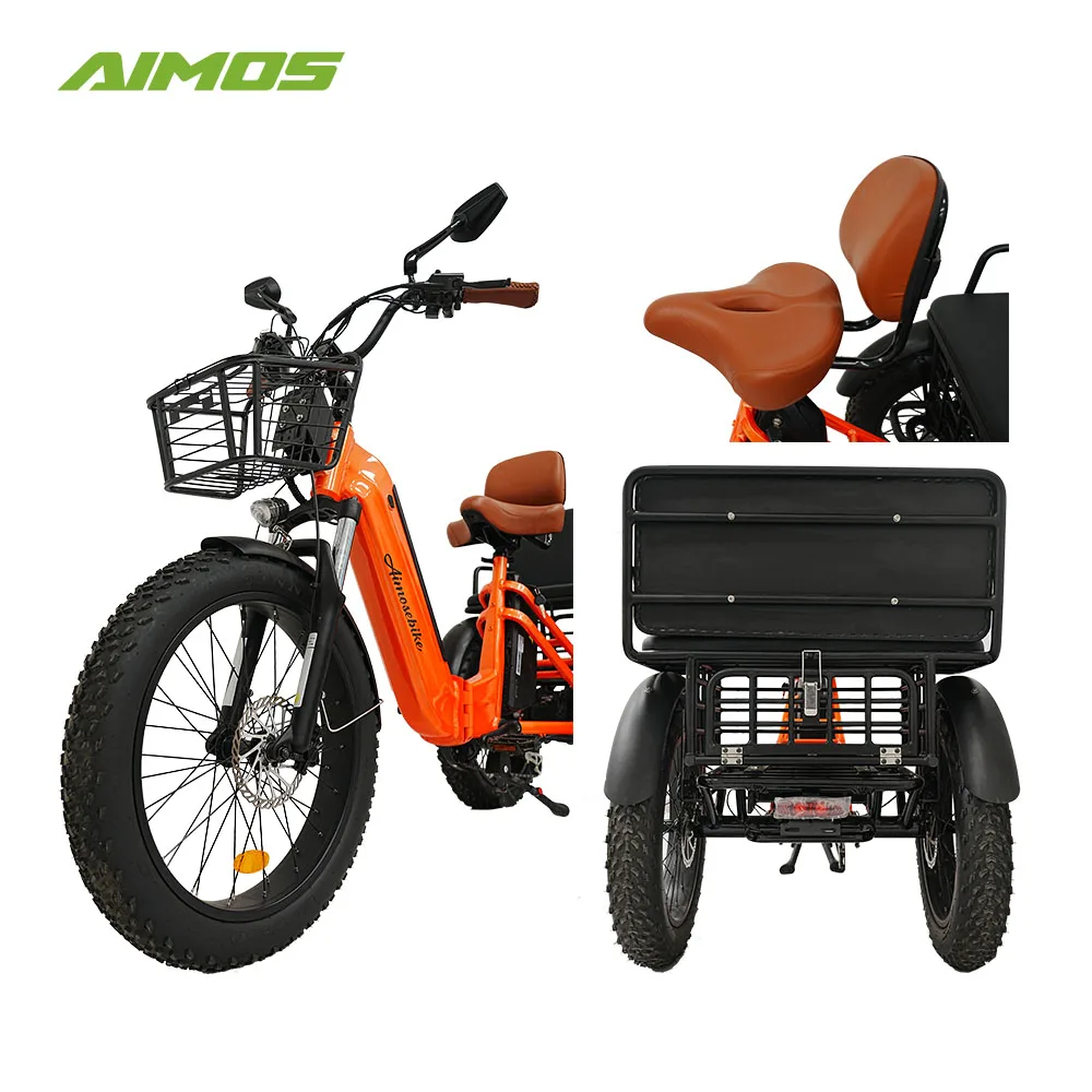 24 Inch Electric Tricycle Fat Tire 3 Wheel Cargo EBike Adult Large Basket Electric Bike With Three Wheels