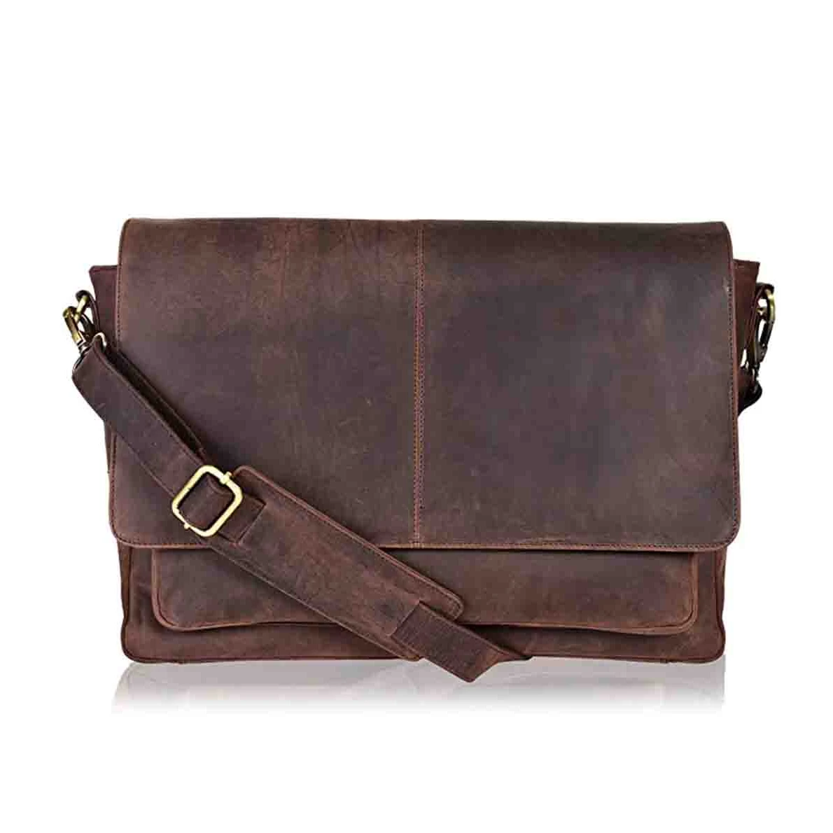 Customized Men & Women Real Leather Messenger Bag Laptop Briefcase Bag For Office, College, Adjustable Shoulder Strap Satchel