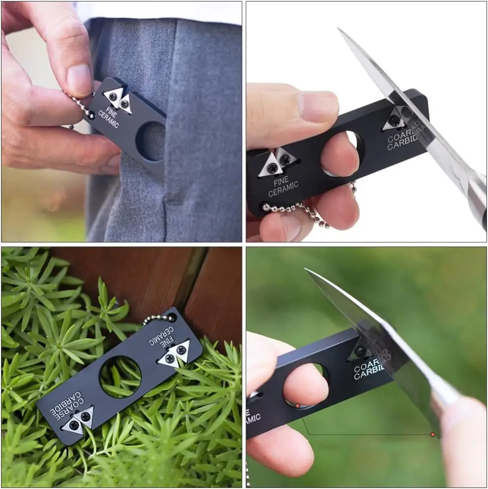 Mini Two Stage Knife Sharpener Easy Carry Aluminum Alloy Sharpener Carbide Ceramic for Hunting Knife Pocket Knife