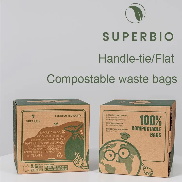 
2.6 gallon ASTM D6400 and EN13432 100% Biodegradable Compostable Garbage Trash Bag with Handle 